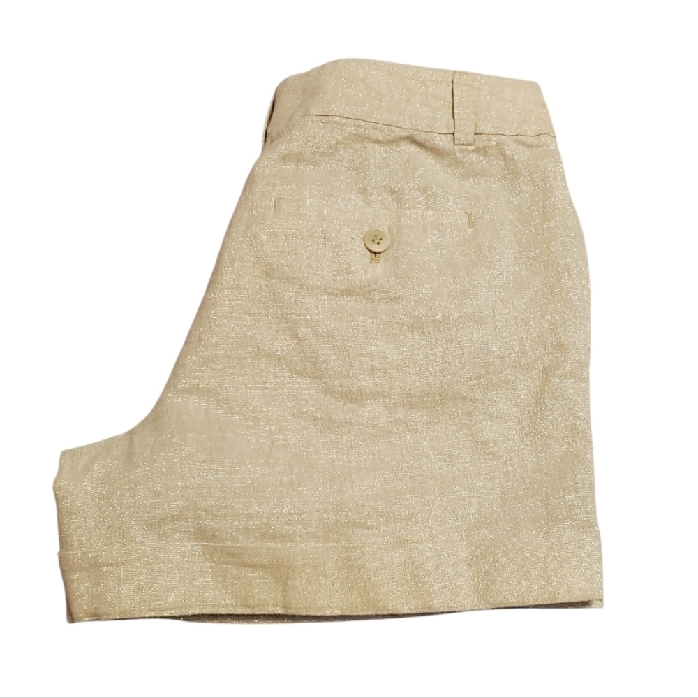 Ann Taylor Loft Women's Linen Cotton Gold Shimmer Micro Mini Shorts 2